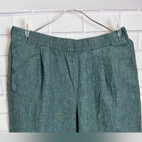 Eileen Fisher Organic Linen green Wide-Leg Trouser Pant/size LP - Picture 3 of 6